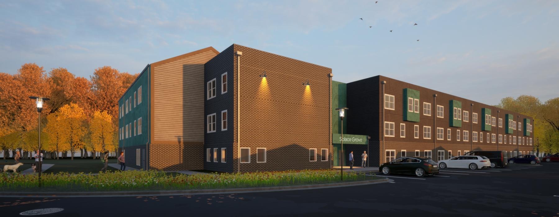 a street with cars and buildings along it