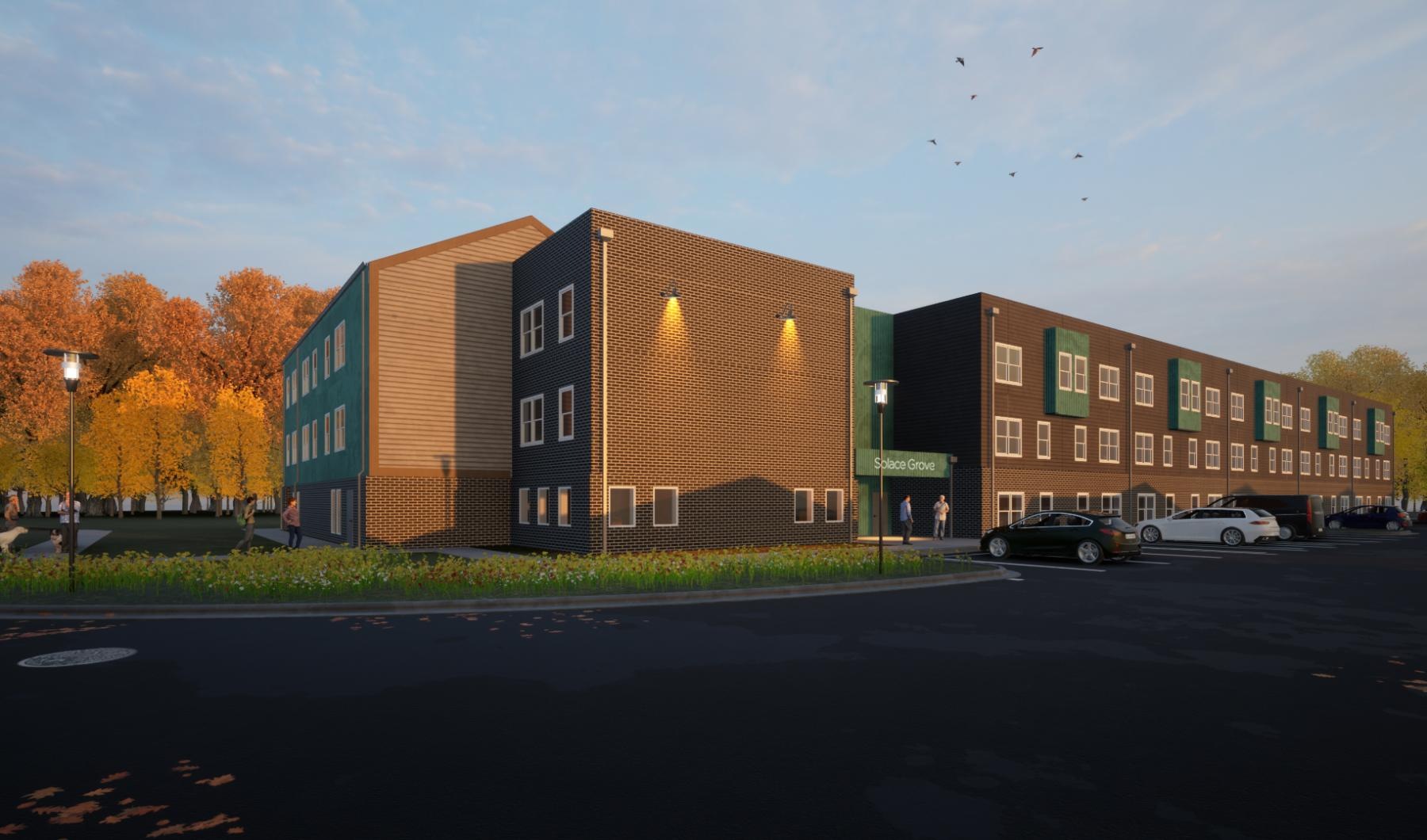 a street with cars and buildings along it